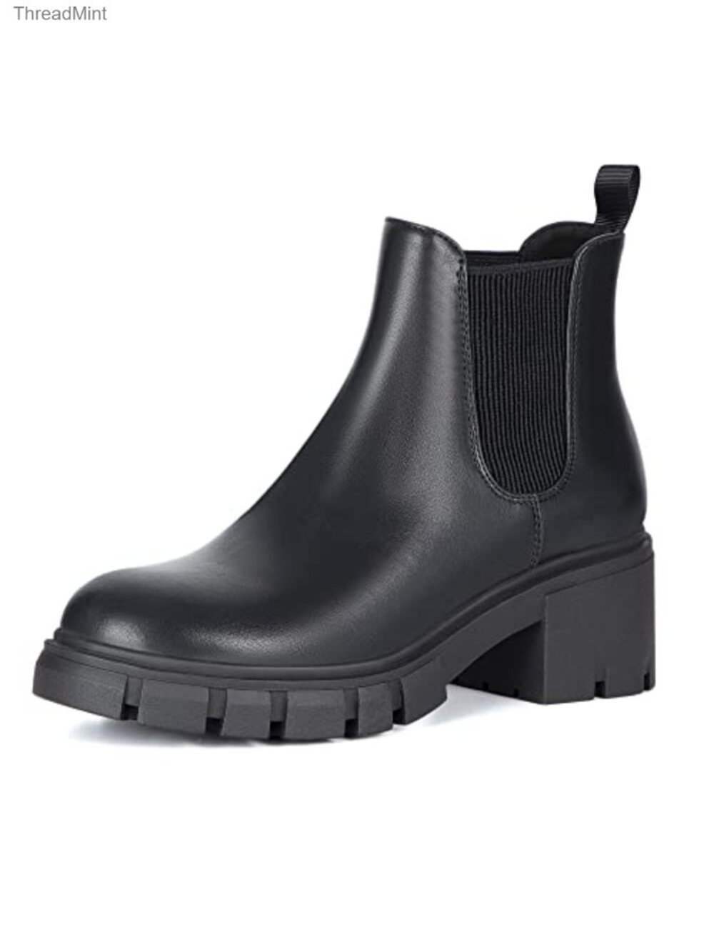 Faux Leather Chelsea Ankle Boots Slip-On Lug Sole